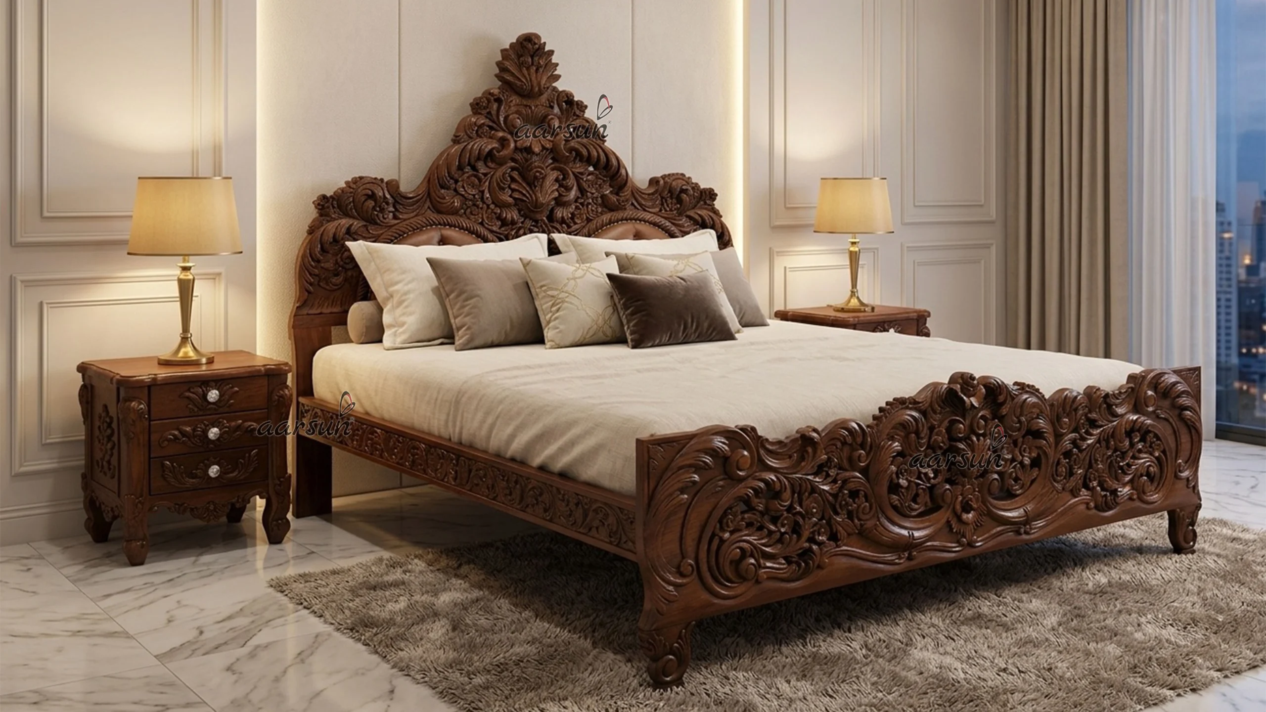 teak wood bed design modern